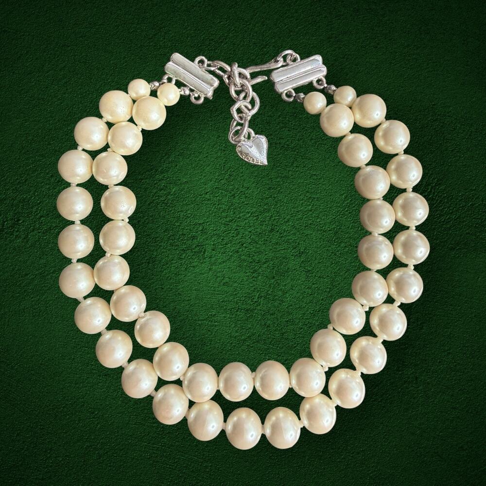 CAROLEE Double Strand Faux Pearl Necklace Silver Tone 14-16” Adjustable